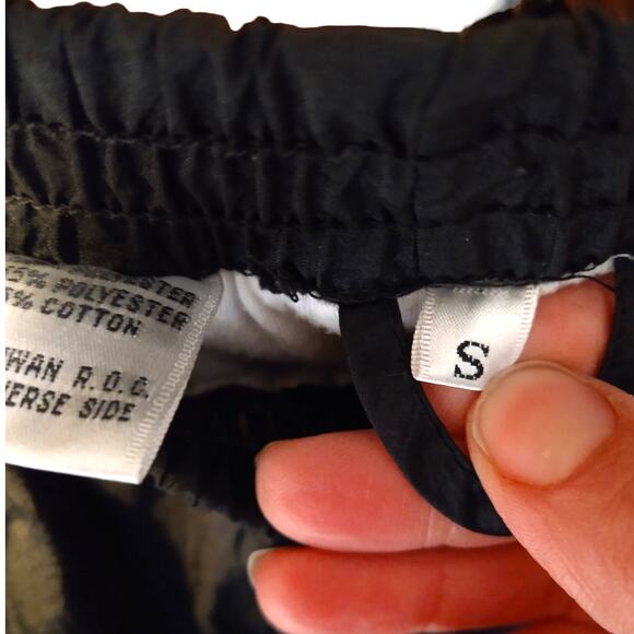 Vintage Black Parachute Pants size Small WindBreaker High Waisted Cheetah Print - Picture 6 of 7